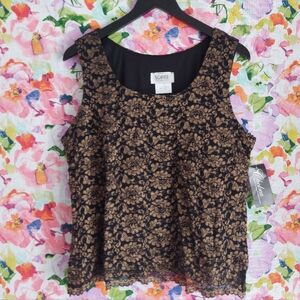 NWT Soiree Los Angeles Black and Gold Sleeveless Lace Top